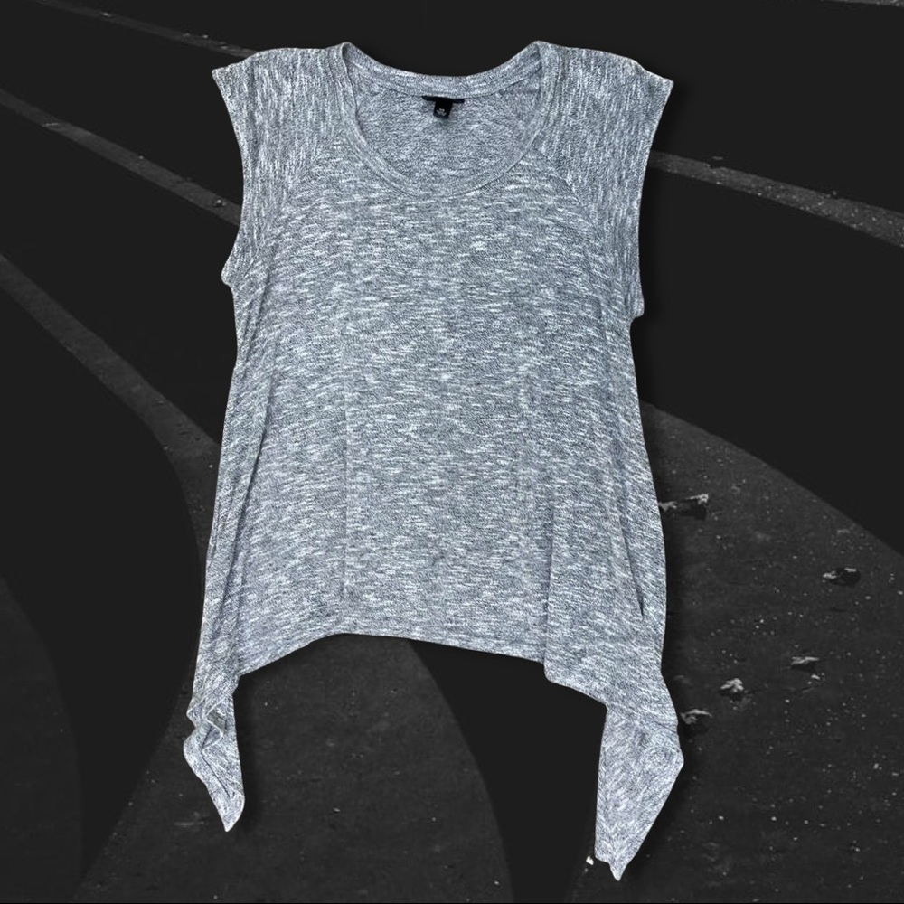 Heather Gray Knit Cap-Sleeved Asymmetrical Top